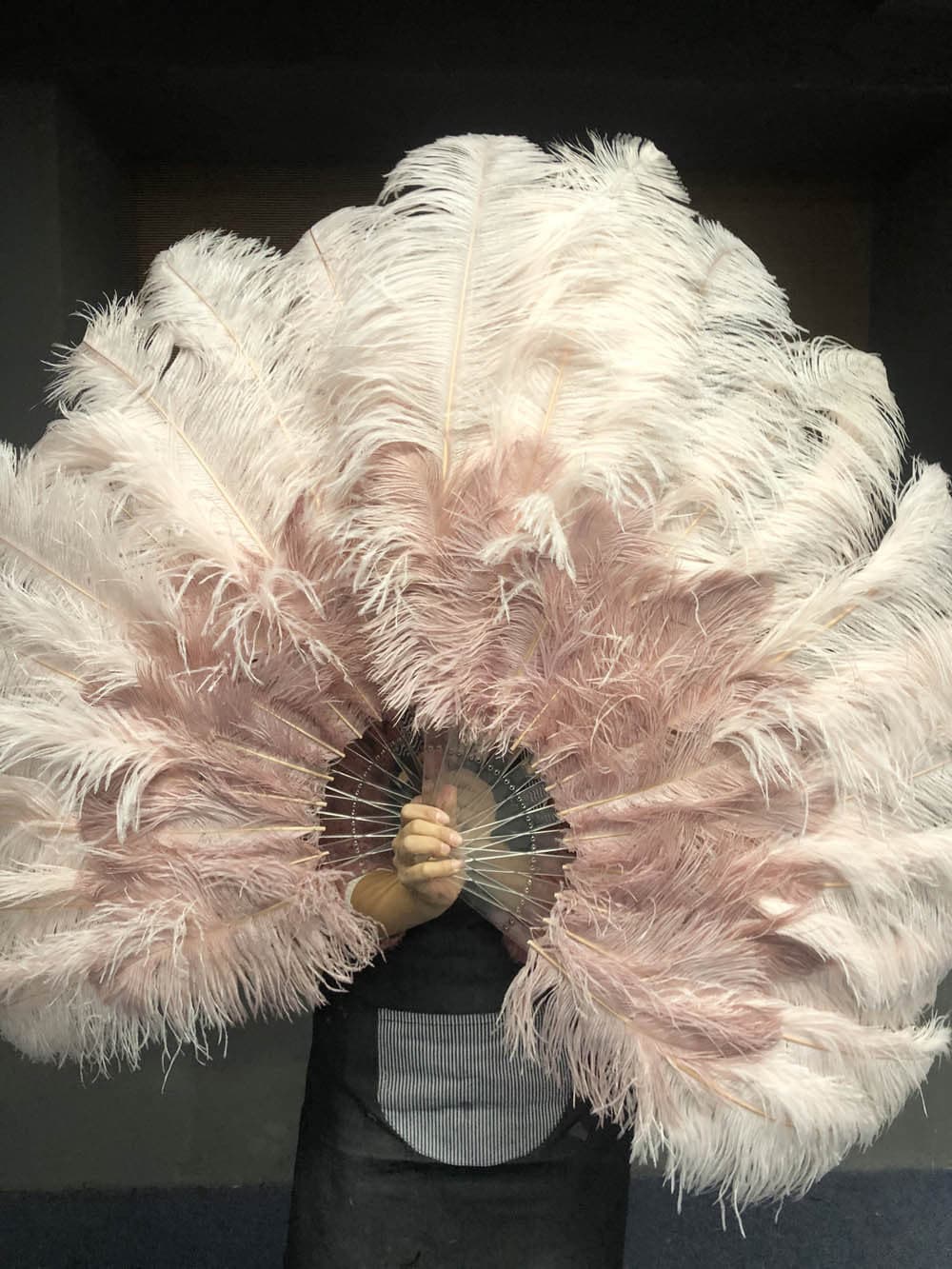 Mix wood & blush XL 2 Layer Ostrich Feather Fan 34''x 60'' with Travel leather Bag.