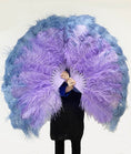 Load image into Gallery viewer, Mix baby blue & aqua violet XL 2 Layer Ostrich Feather Fan 34''x 60'' with Travel leather Bag.
