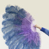 Mix baby blue & aqua violet XL 2 Layer Ostrich Feather Fan 34''x 60'' with Travel leather Bag.
