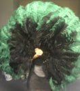 Load image into Gallery viewer, Mix black & forest green XL 2 Layer Ostrich Feather Fan 34''x 60'' with Travel leather Bag.
