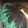 Mix black & forest green XL 2 Layer Ostrich Feather Fan 34''x 60'' with Travel leather Bag.