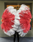 Load image into Gallery viewer, Mix Gray & Burgundy XL 2 Layer Ostrich Feather Fan 34''x 60'' with Travel leather Bag.
