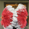 Abanico de plumas de avestruz de 2 capas XL en color gris y burdeos de 34&#39;&#39;x 60&#39;&#39; con bolsa de viaje de cuero.