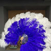 Mix Royal Blue & white XL 2 Layer Ostrich Feather Fan 34''x 60'' with Travel leather Bag.