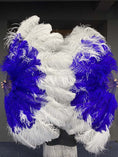 Load image into Gallery viewer, Mix Royal Blue & white XL 2 Layer Ostrich Feather Fan 34''x 60'' with Travel leather Bag.
