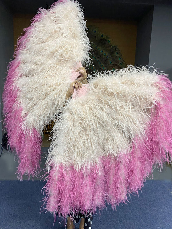 Burlesque Fluffy Bulsh puntas teñidas Fucsia Cascada Abanico Plumas de avestruz Boa Abanico 42