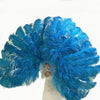 A pair Custom mixed colors 3 Layers Ostrich Feather Fan Opened 65" with Travel leather Bag.