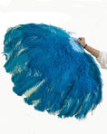 Load image into Gallery viewer, Mix turquoise & mint green 3 Layers Ostrich Feather Fan Opened 65" with Travel leather Bag.
