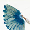 Mix turquoise & mint green 3 Layers Ostrich Feather Fan Opened 65" with Travel leather Bag.