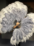 Load image into Gallery viewer, Mix Light gray & gray XL 2 Layer Ostrich Feather Fan 34''x 60'' with Travel leather Bag.
