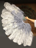 Load image into Gallery viewer, Mix Light gray & gray XL 2 Layer Ostrich Feather Fan 34''x 60'' with Travel leather Bag.
