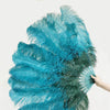 Mix forest green & Teal 2 Layers Ostrich Feather Fan 30''x 54'' with Travel leather Bag.