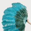Mix forest green & Teal 2 Layers Ostrich Feather Fan 30''x 54'' with Travel leather Bag.