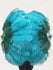 Mischen Sie Waldgrün und Blaugrün, 2-lagiger Fächer aus Straußenfedern, 30 x 54 cm, mit Reisetasche aus Leder.