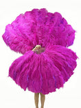 Load image into Gallery viewer, Mix hotpink & lavender 3 Layers Ostrich Feather Fan Opened 65" with Travel leather Bag.
