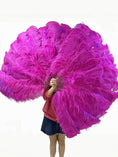 Load image into Gallery viewer, Mix hotpink & lavender 3 Layers Ostrich Feather Fan Opened 65" with Travel leather Bag.
