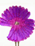 Load image into Gallery viewer, Mix hotpink & lavender 3 Layers Ostrich Feather Fan Opened 65" with Travel leather Bag.
