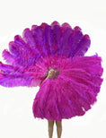 Load image into Gallery viewer, Mix hotpink & lavender 3 Layers Ostrich Feather Fan Opened 65" with Travel leather Bag.
