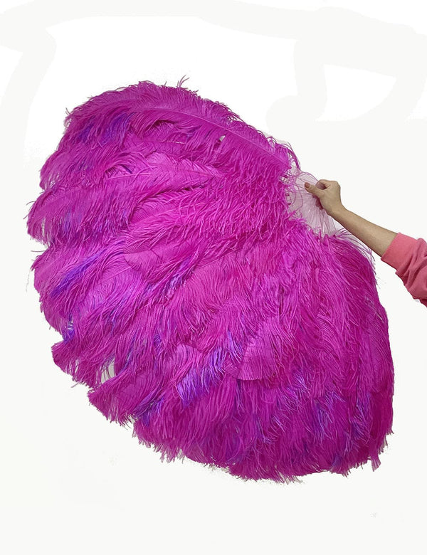 Mix hotpink & lavender 3 Layers Ostrich Feather Fan Opened 65