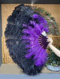 Load image into Gallery viewer, Mix black & dark purple 2 Layers Ostrich Feather Fan 30''x 54'' with Travel leather Bag.
