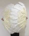 Load image into Gallery viewer, Mix beige & white XL 2 Layer Ostrich Feather Fan 34''x 60'' with Travel leather Bag.
