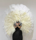 Load image into Gallery viewer, Mix beige & white XL 2 Layer Ostrich Feather Fan 34''x 60'' with Travel leather Bag.
