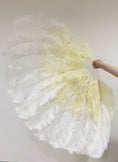 Load image into Gallery viewer, Mix beige & white XL 2 Layer Ostrich Feather Fan 34''x 60'' with Travel leather Bag.
