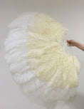 Load image into Gallery viewer, Mix beige & white XL 2 Layer Ostrich Feather Fan 34''x 60'' with Travel leather Bag.
