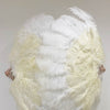 Mezcla de beige y blanco XL Abanico de plumas de avestruz de 2 capas 34''x 60'' con bolsa de viaje de cuero.