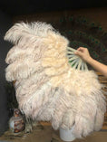 Load image into Gallery viewer, Light Camel Peacock Marabou Ostrich Feathers Fan 24"x43" With Travel leather Bag.
