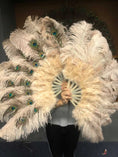 Load image into Gallery viewer, Light Camel Peacock Marabou Ostrich Feathers Fan 24"x43" With Travel leather Bag.
