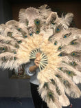 Load image into Gallery viewer, Light Camel Peacock Marabou Ostrich Feathers Fan 24"x43" With Travel leather Bag.
