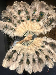 hotfans White Ostrich & Marabou Feathers Fan 27x 53 with Travel Leather Bag for A Pair