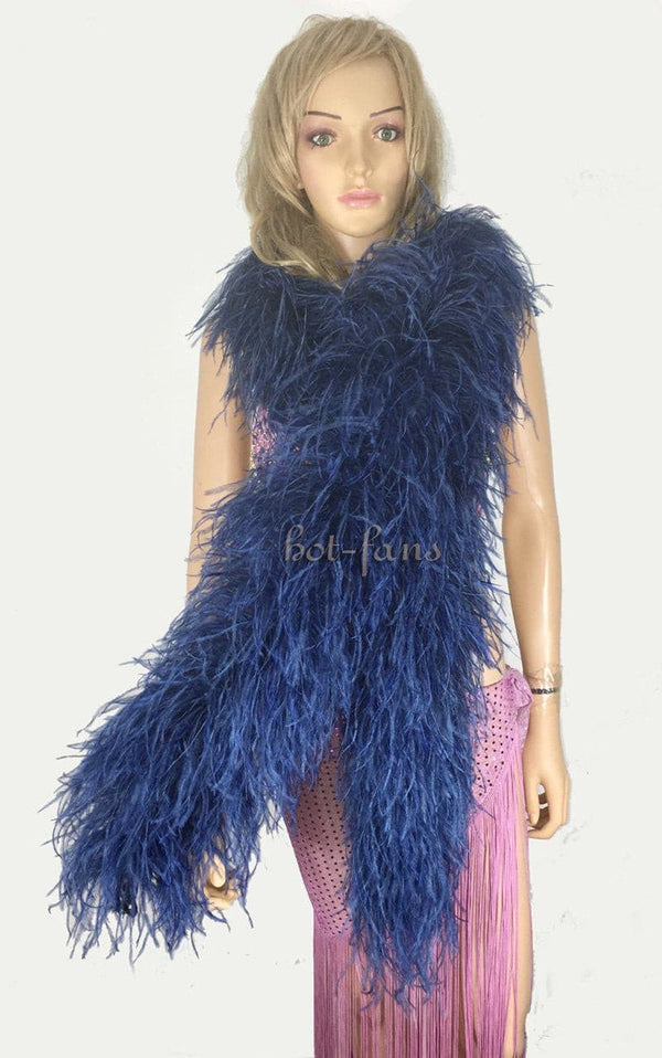 Boa de plumas de avestruz de lujo azul marino de 12 capas de 71&quot;de largo (180 cm).