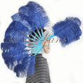 Load image into Gallery viewer, A pair navy Single layer Ostrich Feather fan 24"x 41" with leather travel Bag.
