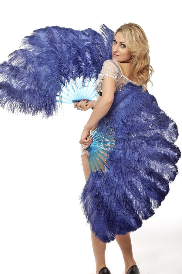 2 layers navy Ostrich Feather Fan 30