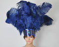 Load image into Gallery viewer, Navy Showgirl Open Face Ostrich feather Headdress.
