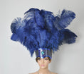 Load image into Gallery viewer, Navy Showgirl Open Face Ostrich feather Headdress.
