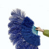 Navy Marabou Ostrich Feather fan 21"x 38" with Travel leather Bag.