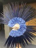 Load image into Gallery viewer, Navy Marabou & Pheasant Feather Fan 29"x 53" with Travel leather Bag.
