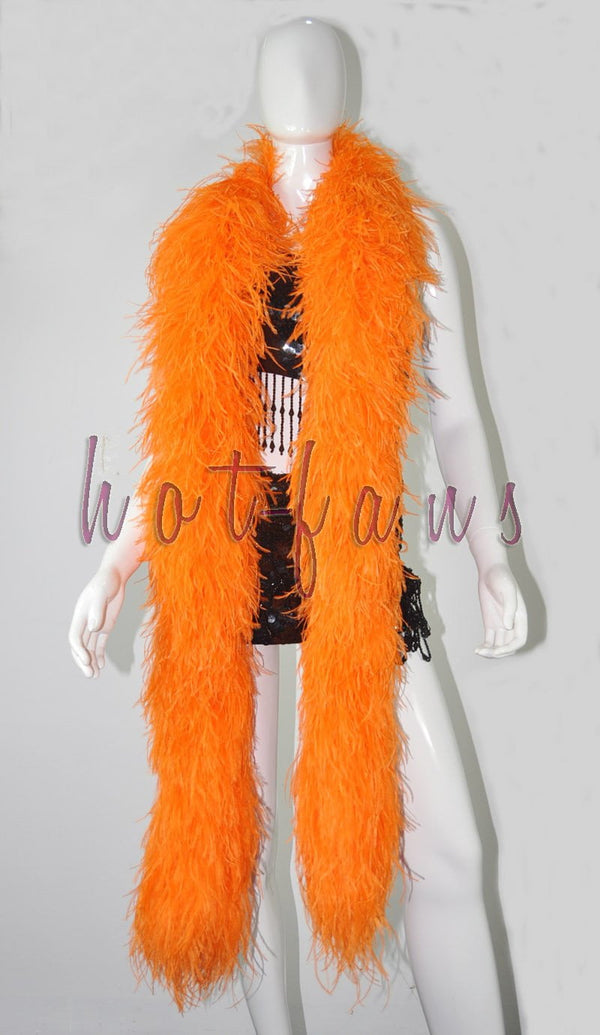 Boa de plumas de avestruz de lujo de color naranja de 12 capas de 71&quot;de largo (180 cm).