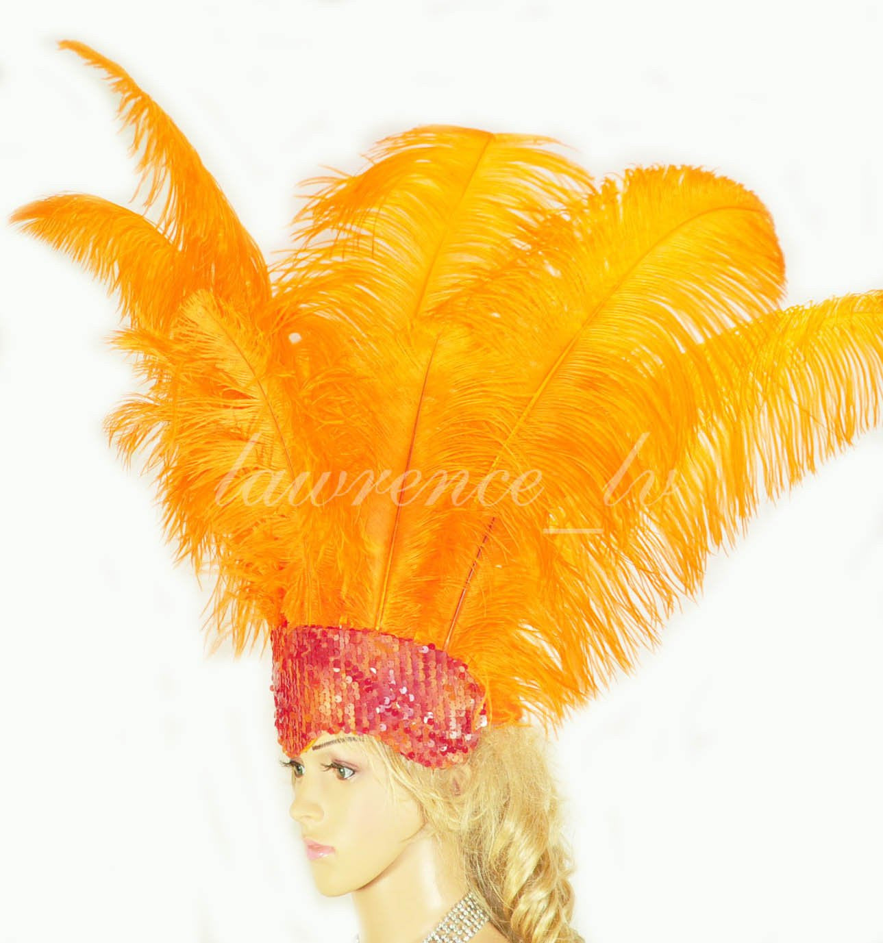 Orange Showgirl Open Face Ostrich feather Headdress.