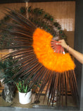 Load image into Gallery viewer, Orange Marabou & Pheasant Feather Fan 29"x 53" with Travel leather Bag.
