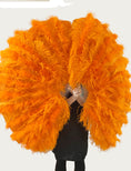 Load image into Gallery viewer, Burlesque 4 Layers orange Ostrich Feather Fan Opened 67'' with Travel leather Bag.
