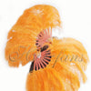 A pair orange Single layer Ostrich Feather fan 24"x 41" with leather travel Bag.