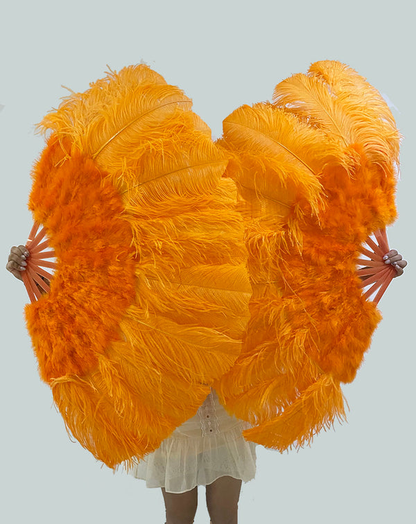 Abanico plumas de avestruz y marabú naranja 27