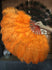 Abanico de plumas de avestruz de marabú naranja de 21&quot;x 38&quot; con bolsa de viaje de cuero.