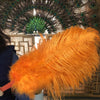 Orange Marabou Ostrich Feather fan 21"x 38" with Travel leather Bag.
