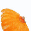 Abanico XL de plumas de avestruz naranja de 2 capas de 34&#39;&#39;x 60&#39;&#39; con bolsa de viaje de cuero.