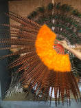 Load image into Gallery viewer, Orange Marabou & Pheasant Feather Fan 29"x 53" with Travel leather Bag.
